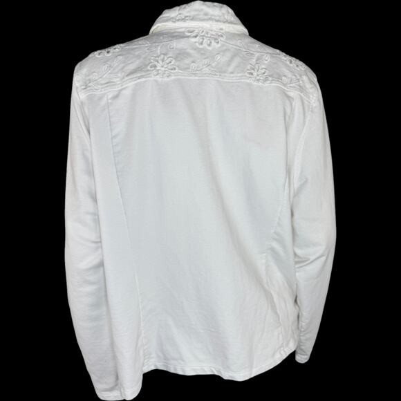 Belle by Kim Gravel Eyelet Jacket with Knit Sleeves and Back White Large - Picture 10 of 14